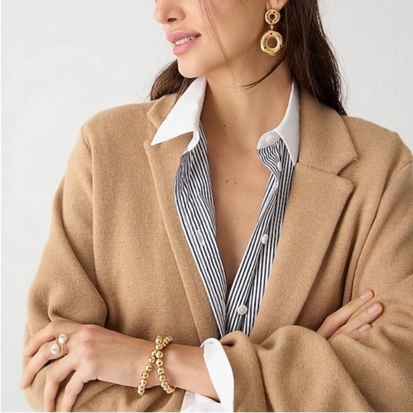 J. Crew Cecile Relaxed Knit Sweater Blazer One-Button Heather Khaki Camel BF013 - Picture 3 of 8